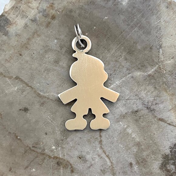 VTG Solid Sterling Silver 925 Boy Male Child Silhouette Pendant Charm - Picture 4 of 11